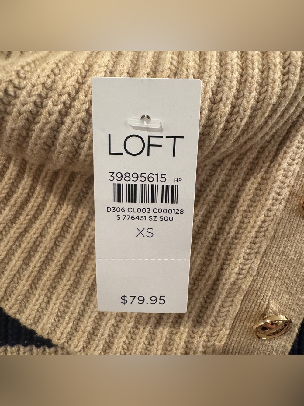 Loft Women’s Stripe Button Neck Flare Sleeve Sweater Women’s Size XS New - Picture 6 of 7